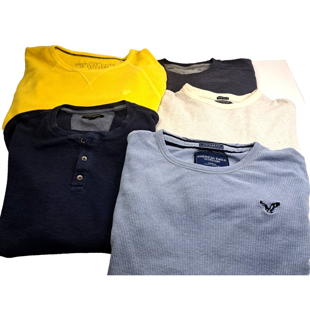 Lot of 5 Waffle / Ribbed Knit Shirts Mens XL American Eagle Banana Rep Ed Bauer
